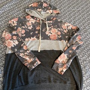 Floral color block hoodie.